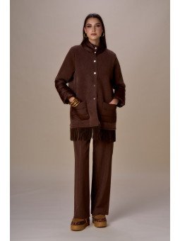 Chaqueta de plumón de punto y flecos