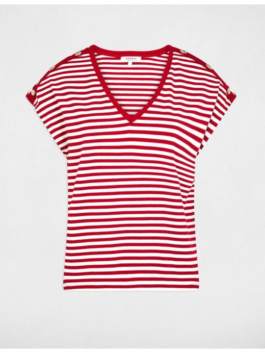 Camiseta de rayas con cuello V