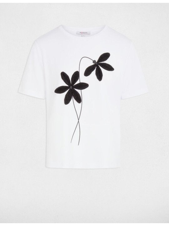 Camiseta cuello redondo con flor