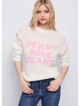 Jersey de lana blanco con logo en rosa