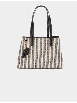 Bolso tote de rayas marfil
